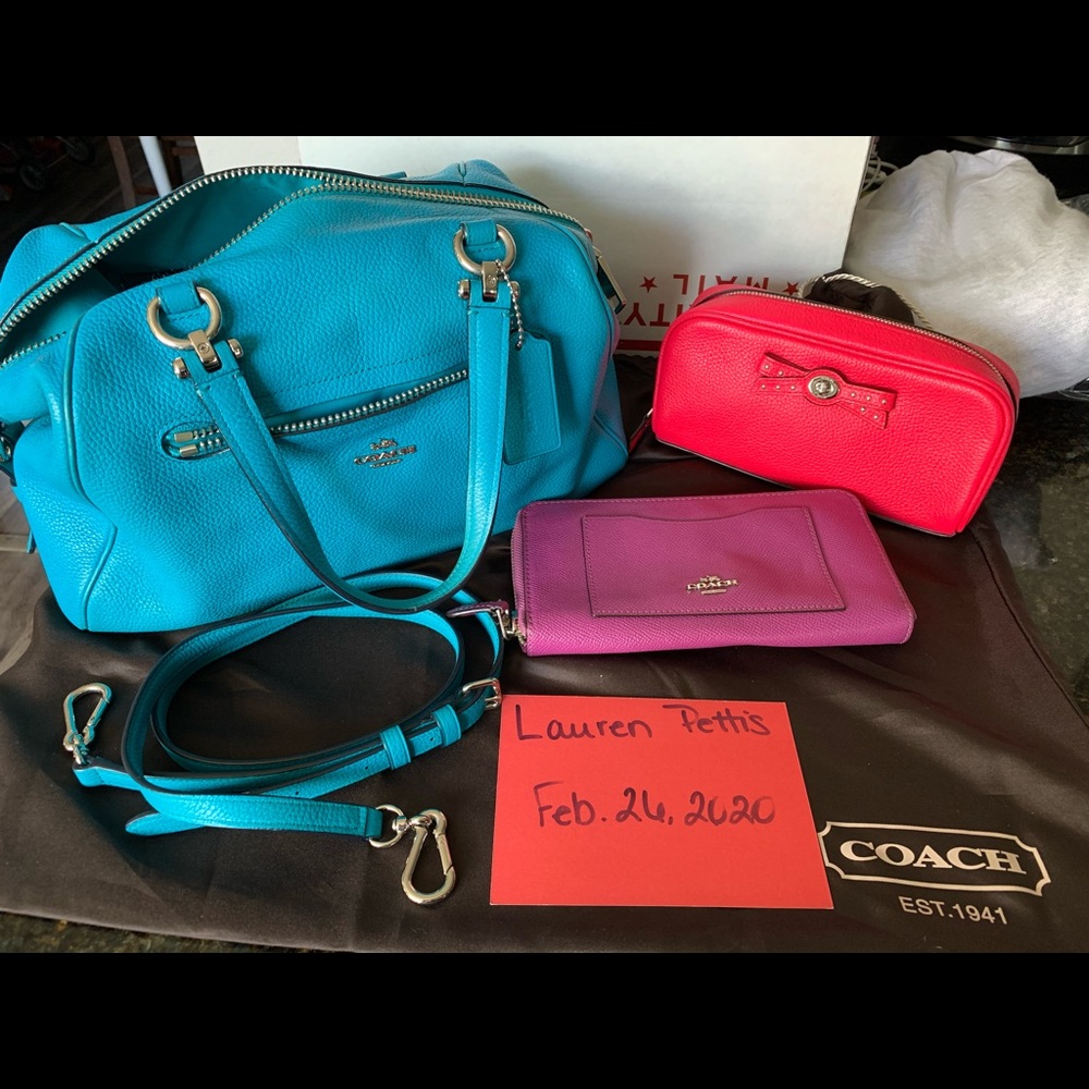Coach satchel with makeup bag and wallet